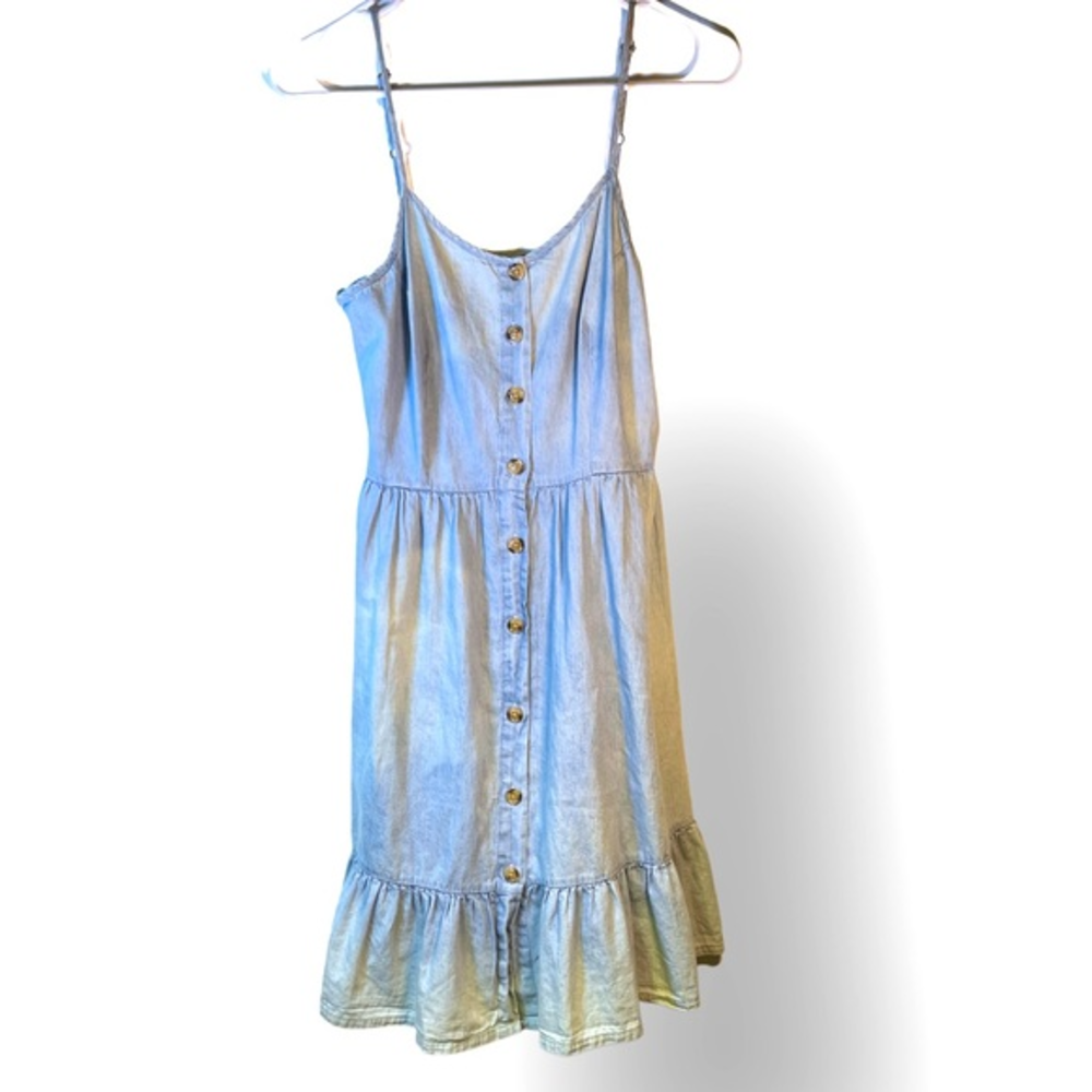 Japna Button Front Denim Tiered Midi Dress Coastal Cowgirl Blue M